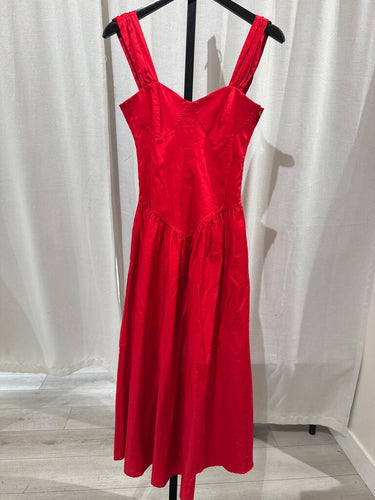 Encantadore Red Lace-Up Back Bustier Maxi Dress sz small