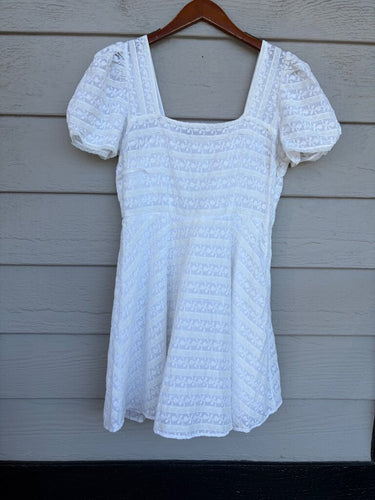 LoveShackFancy White Lace Puff-Sleeve Mini Dress sz 12