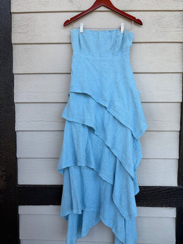 Free People Light Blue Extratropical Strapless Maxi Dress sz L/G