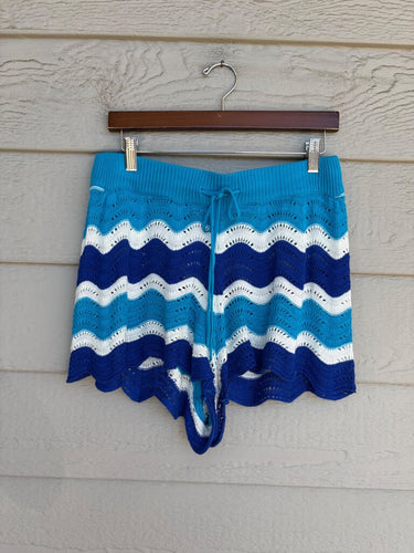 Beach Riot Blue and White Chevron Knit Drawstring Shorts sz L