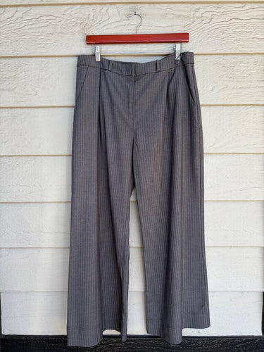 Amanda Uprichard Grey Pinstripe Wide Leg Pants sz XL