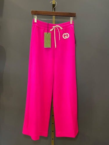 Gucci Interlocking G Wide-Leg Drawstring Pants in Hot Pink sz XS