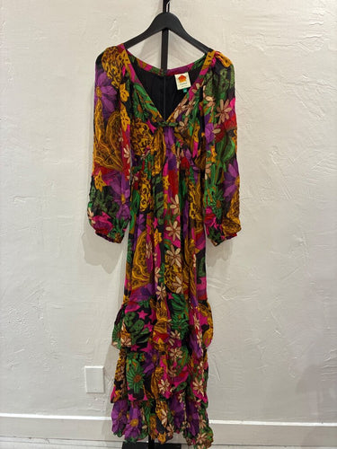 Farm Rio Mixed Floral Long Sleeve Maxi Dress sz XS