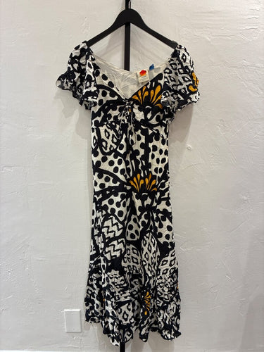 Farm Rio for Anthropologie Graphic Pattern Midi Dress sz XS