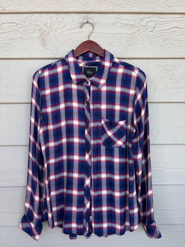 Rails Navy Blue Plaid Hunter Button-Down Shirt sz M