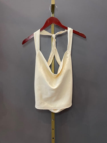 White Fox Cowl Neck Open Back Sleeveless Top sz M