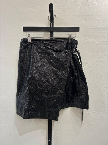 Helmut Lang Textured Faux Leather Wrap Mini Skirt sz M