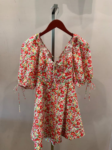 For Love & Lemons Floral Puff Sleeve Mini Dress sz M