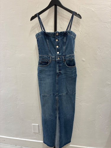 Reformation Denim Button-Front Spaghetti Strap Midi Dress sz 2