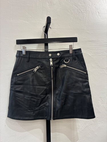 AllSaints Black Leather Moto Mini Skirt sz 4