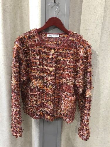 Zara Multi-Color Textured Knit Cardigan sz L