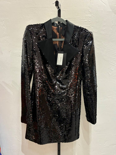 Philipp Plein Black Sequin Tuxedo Superfitted Mini Dress sz M