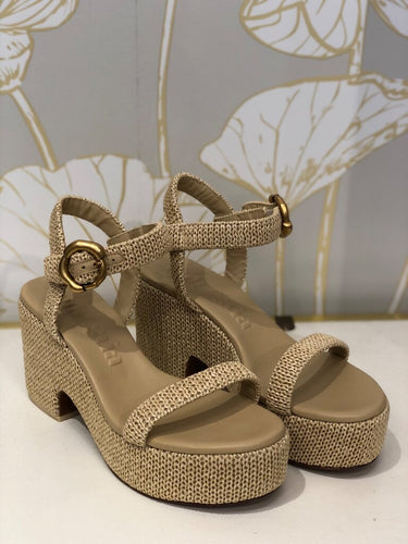 Cult Gaia Woven Raffia Platform Sandals sz 38 1/2