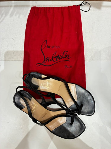 Christian Louboutin Black Leather Strappy Slingback Thong Sandals sz 40 W/BOX