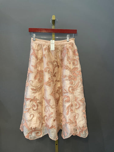 Maeve by Anthropologie Embroidered Organza Midi Skirt sz X-SMALL