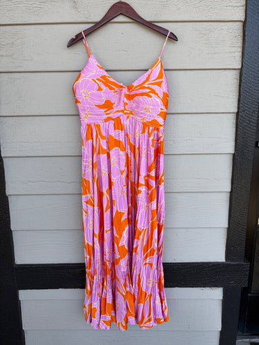 ASTR the Label Pink and Orange Floral Pleated Midi Dress sz M