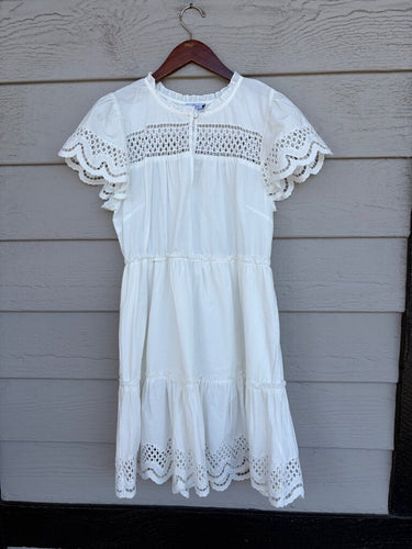 Rails White Lace Detail Tiered Flutter Sleeve Dress sz M