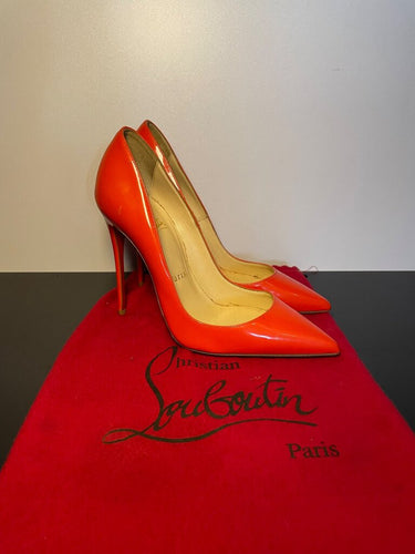 Christian Louboutin Orange Patent Leather Pointed-Toe Pumps sz 35½
