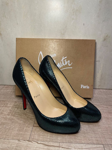 Christian Louboutin Teal Metallic Dotted Pumps sz 38