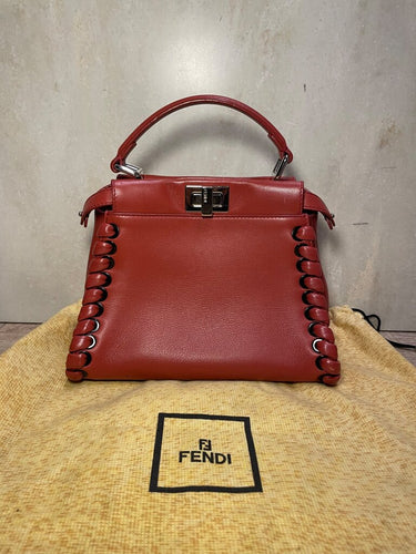 Fendi Red Leather Whipstitch Peekaboo Bag