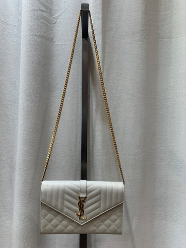 Saint Laurent Envelope Chain Wallet in Off-White Grain de Poudre
