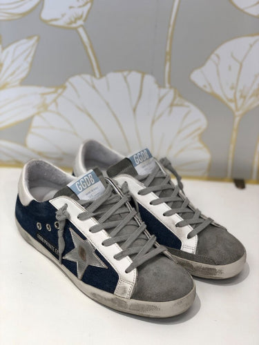 Golden Goose Superstar Denim and Suede Low-Top Sneakers sz 39
