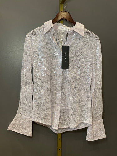 Elliatt Sequin Lace Long Sleeve Button-Up Shirt sz S