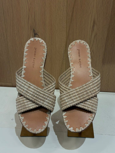 Jenni Kayne Raffia Crossover Slide Sandals sz 38