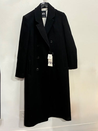 Zara Black Double-Breasted Wool Blend Coat sz XS