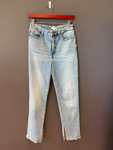 Good American Light Wash Split Hem Straight Leg Jeans sz 6/28