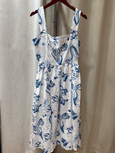 Reformation Blue and White Floral Linen Midi Dress sz 8