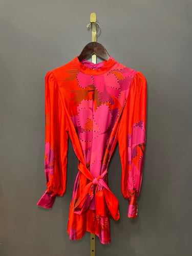 Farm Rio Red & Pink Floral Long Sleeve Mini Dress sz M