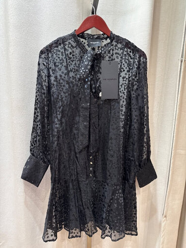 The Kooples Sheer Star Print Tie-Neck Mini Dress sz 3