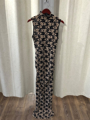 Lioness Sleeveless Floral Lace Mock Neck Maxi Dress sz M
