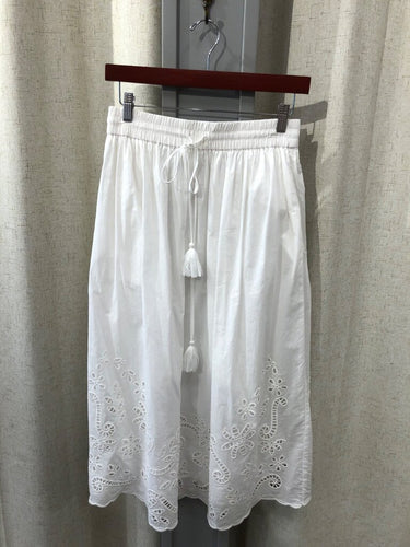 Magaschoni White Cotton Eyelet Midi Skirt sz S/P