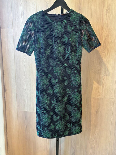 Tory Burch Floral Embroidered Short Sleeve Sheath Dress sz 0