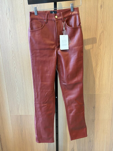 Anine Bing Burgundy Vegan Leather Pants Size 34 sz 34