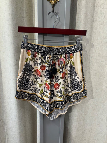 Farm Rio Botanical Floral Pineapple Drawstring Shorts sz P