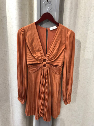 A.L.C. Pleated Cutout Long Sleeve Mini Dress