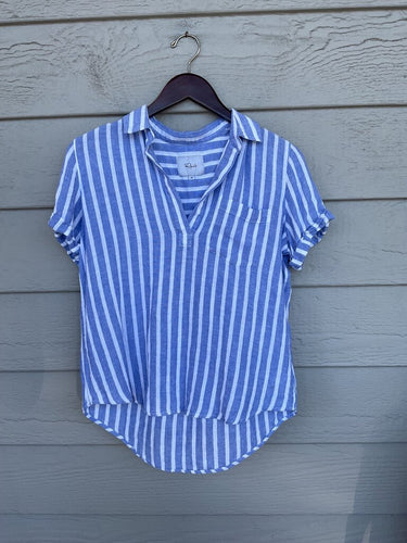 Rails Blue & White Striped Savannah Short Sleeve Linen Blend Top sz XS