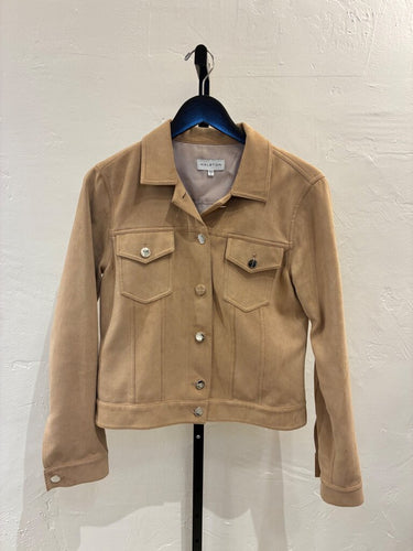 Halston Suede Button-Front Trucker Jacket sz S