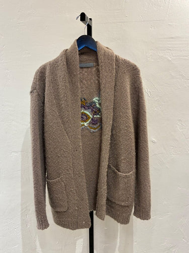 Raquel Allegra Embroidered Shawl Collar Open Front Cardigan sz 1
