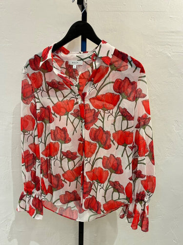 Milly Floral Button-Front Blouse sz S