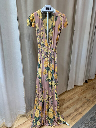 Reformation Floral Short-Sleeve Maxi Wrap Dress sz S