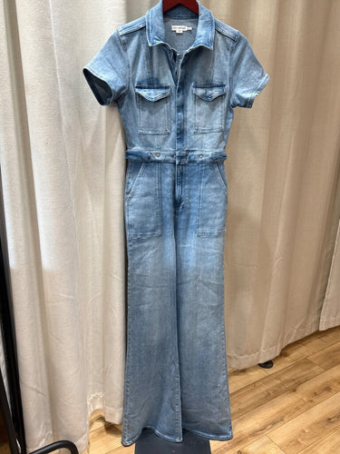 Good American Light Wash Short Sleeve Denim Jumpsuit sz M