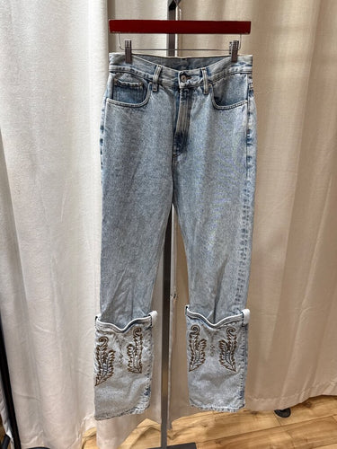 Y/Project Light Wash Western Embroidered Cuff Jeans