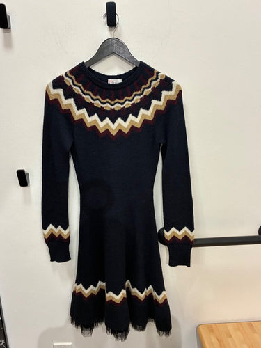 RED Valentino Fair Isle Knit Long Sleeve Mini Dress