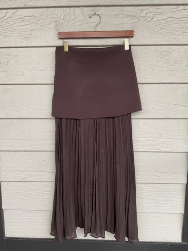 Zara Brown Knit Layered Pleated Midi Skirt sz S