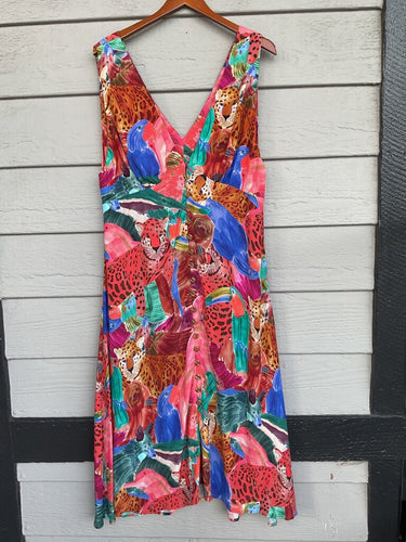FARM Rio Tropical Wildlife Sleeveless Button-Front Midi Dress sz XL