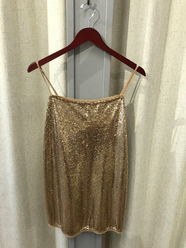 Free People Intimately Gold Sequin Spaghetti Strap Mini Dress sz M